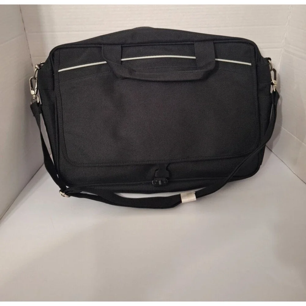 Soren Black Canvas Briefcase Messenger Security Fast Pass Laptop Bag -NEW